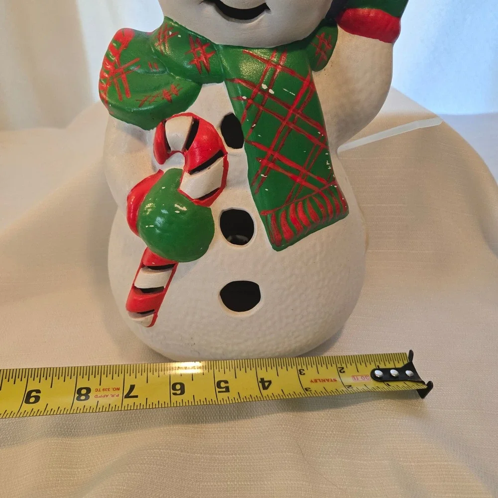 Vintage Christmas Snowman  Ceramic Tabletop Light Candy Cane Top Hat 13‎ Inch
